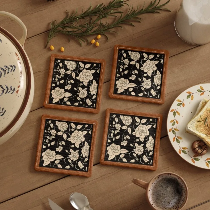 Neoclassical Style Artistic Fabric Coaster Absorbent Quick Dry Heat Insulating Non Slip Light Luxury High Aesthetic Table Decor