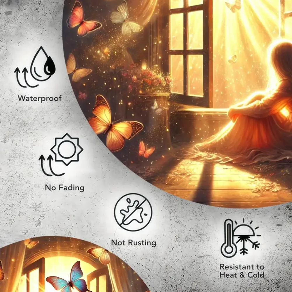 ภาพวาดบนแผ่นดีบุกวินเทจทรงกลม งานศิลปะอะลูมิเนียมสำหรับตกแต่งบ้าน สำนักงาน ห้องครัว ห้องนอน บาร์