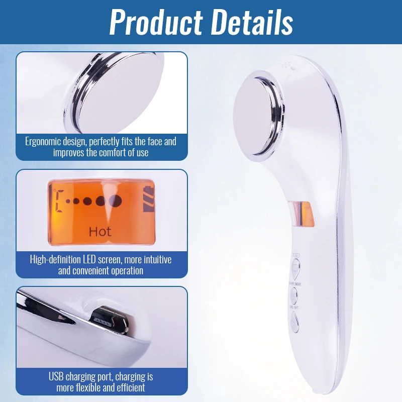 เครื่องดูแลผิวแบบร้อนและเย็น กระตุ้นผิวโดยตรง ระบบสั่นสะเทือนอัลตราโซนิกแบบร้อนเย็นสลับกัน ใช้งานง่าย บำรุงผิวให้แข็งแรง