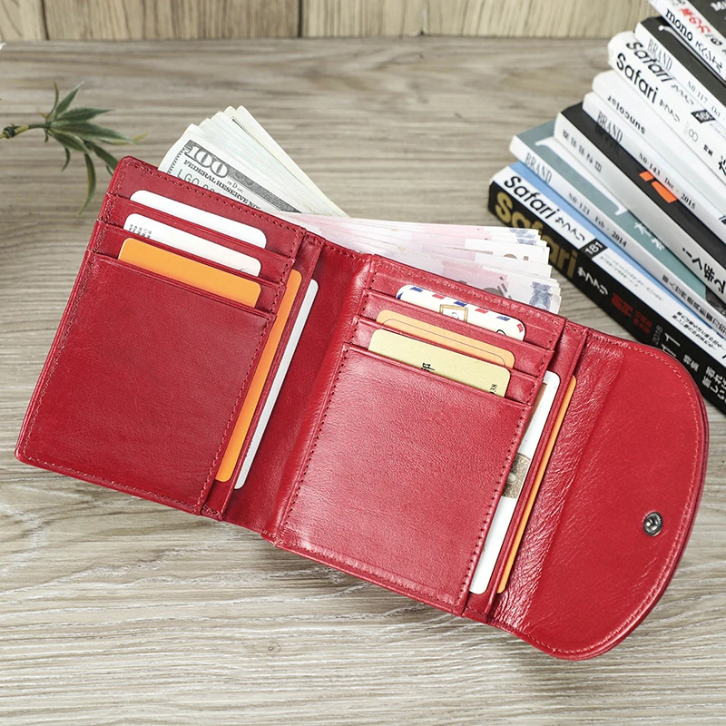 CONTACT\'S Genuine Leather Short Wallets for Women Luxury Designer RFID Card Holders Coin Purses Money Clip Female Bags Handbag