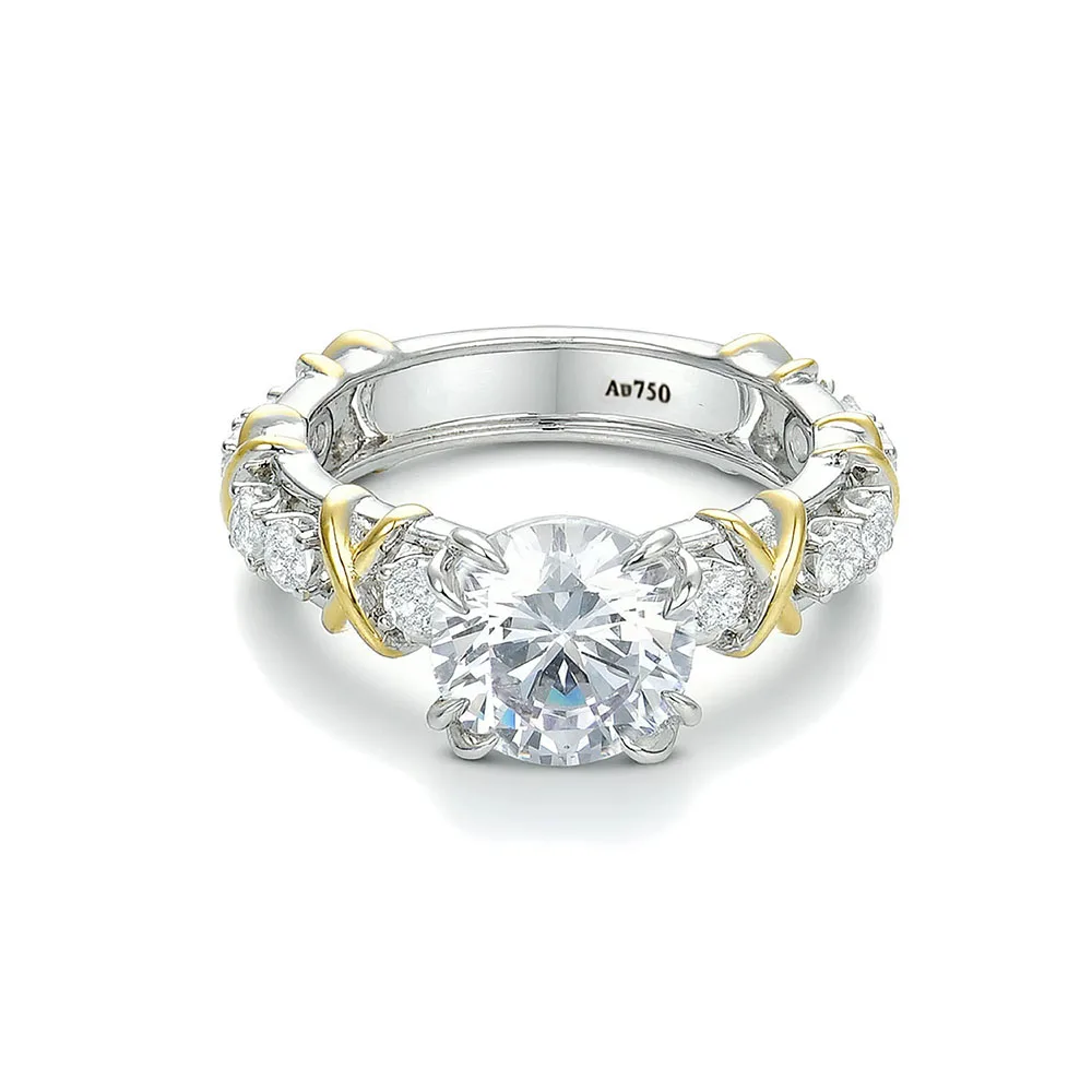 Top Brand 925 Sterling Silver Dazzling Gold&silver Color Blocked Cross Zircon Ring for Women Trendy Luxury Exquisite Jewelry
