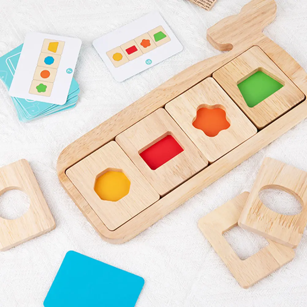 Walvis Geometrische Puzzel Educatief Speelgoed Kleurscheiding Hout Houten Identificeer Kind