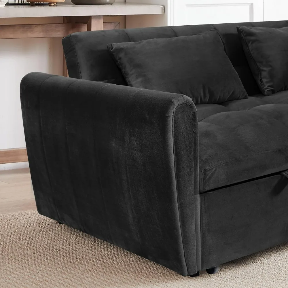 65 أريكة سرير مخملية كبيرة 3 في 1 مع أريكة قابلة للسحب ومسند ظهر قابل للتعديل ووسادتين - أثاث قابل للتحويل #6