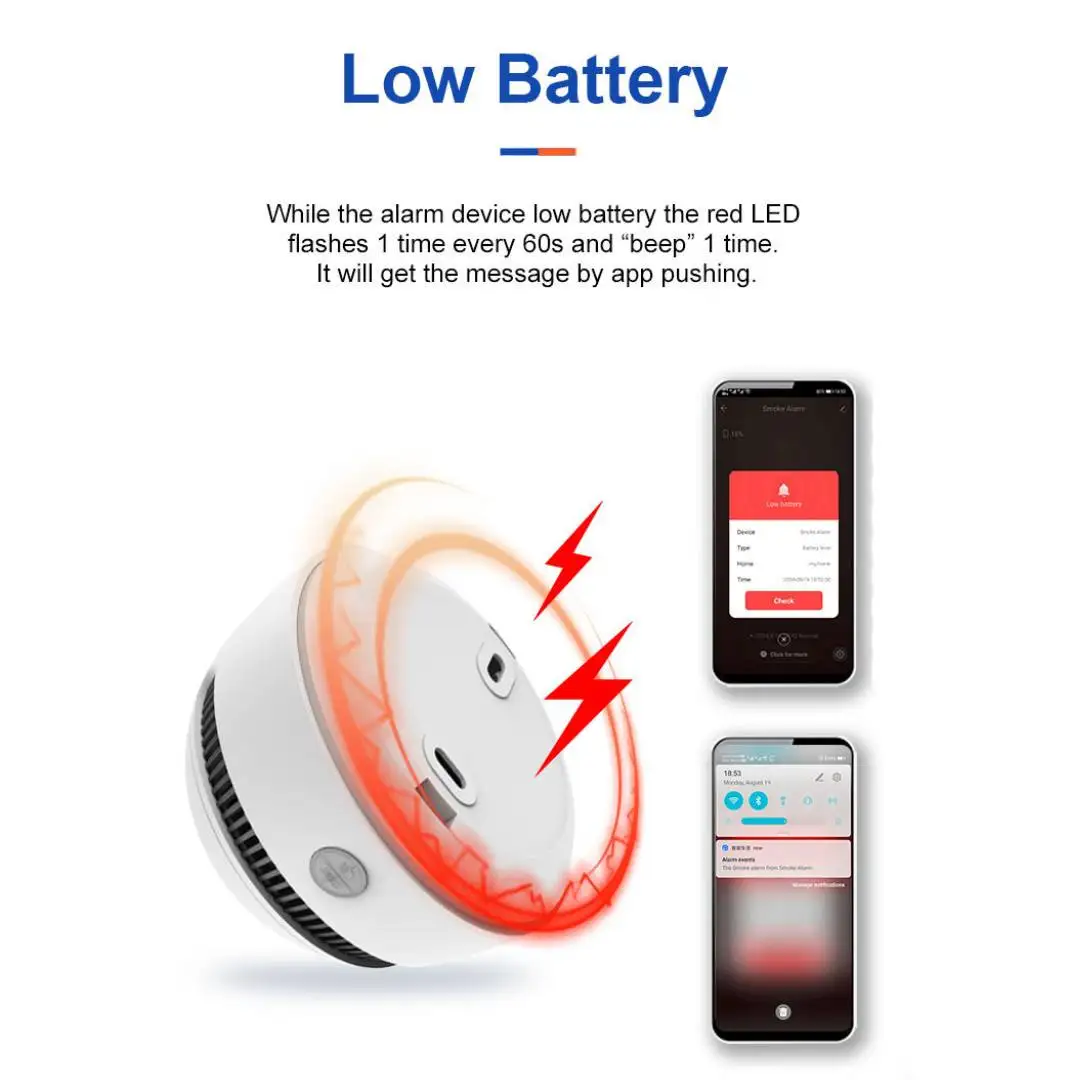 WIFI Smoke Alarm 360 ° Photoelectric Smoke Sensor Tuya Household Smoke Detector Remote Control Fact Monitoring Safety Protection