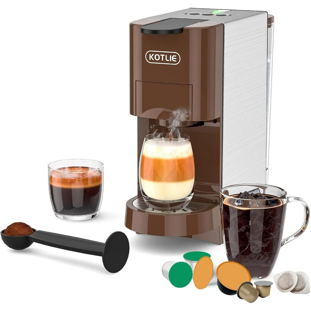 

5-in-1 Espresso Machine: Single Serve Coffee Maker Compatible with Nespresso, K-Cup, Dolce Gusto, Ground Coffee, and illy 44mm E