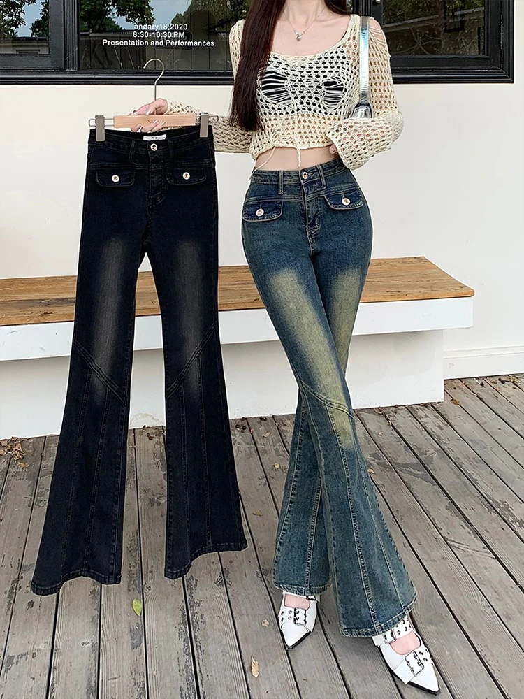 

plus Size Women's High Waist Bell Bot Jeans Retro Light Wa Casual Comfortable Spring New Sle for Heavy MM Cotton Blend