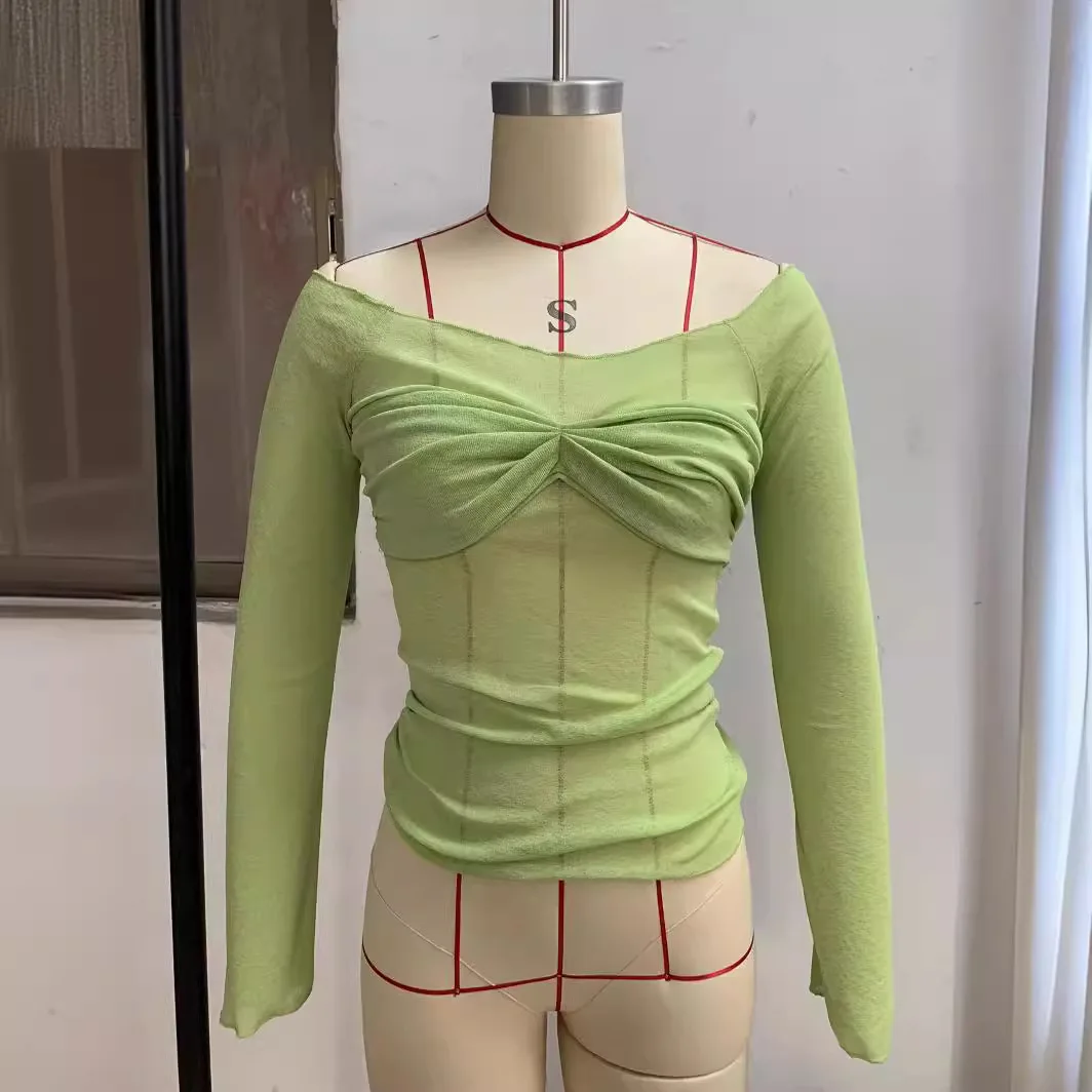 

2026 new European beautiful women casual spring Amazon new bow tube top long sleeve T-shirt top