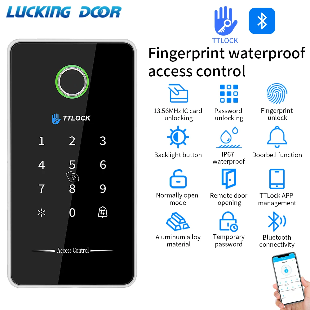 TTlock Smart Fingerprint Lock Access Control Keypad IP67 Waterproof Metal Reader Outdoor NFC Bluetooth Rfid code Card App Unlock