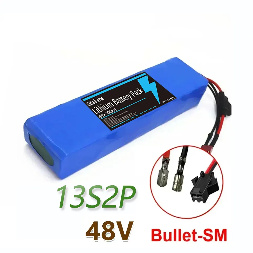 13S2P 48V 100000mAh 100Ah Lithium-ion batterijpakket met 250W 350W 500W 750W 1000W BMS en een gratis 54.6V oplader