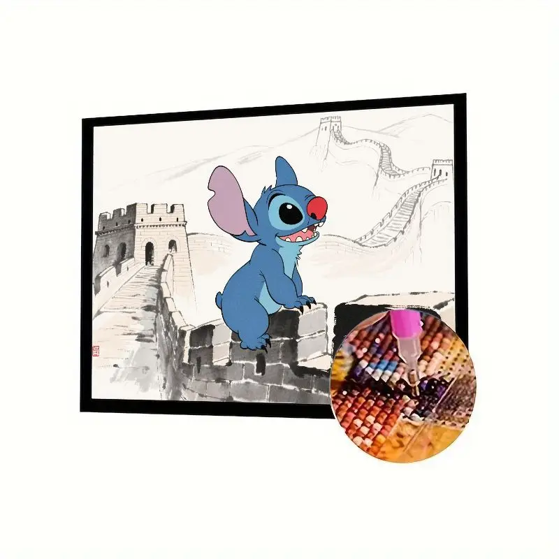 

1PC Disney Stitch Great Wall Diamond Painting Kit - Full Drill 5D DIY Lilo & Stitch Chinese Ink Art Crossover Design Rhinestone