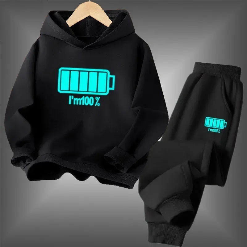 الربيع والخريف معطف بقلنسوة هوديي ملابس الأطفال رسالة عادية مطبوعة 2 قطعة معطف بقلنسوة + السراويل 3-13 سنة مجموعة #1