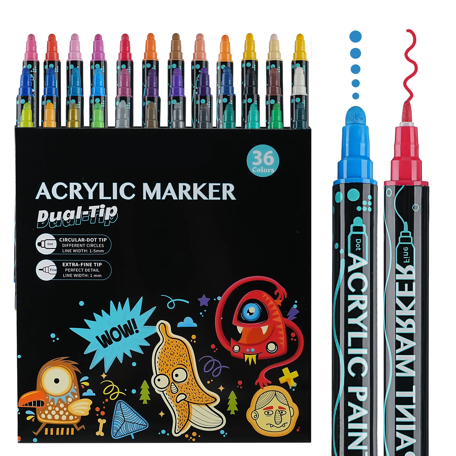 12/24/26/36 Packs Acrylic Paint Marker Pens Dual Tip Paint Markers Art Painting Dot Pen Portable Coloring Marker Pen