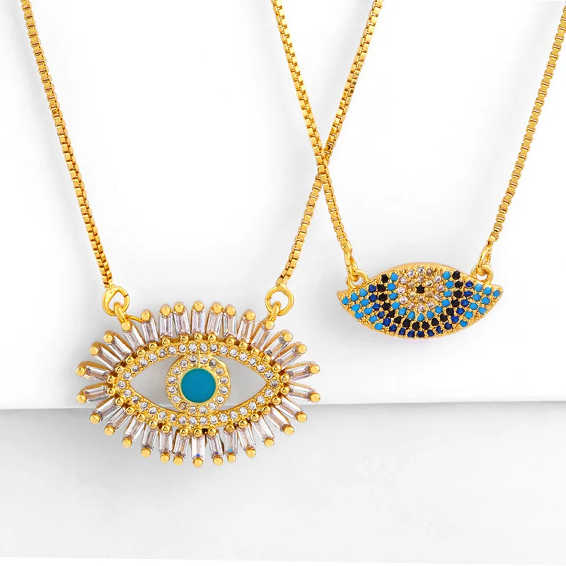 

New Blue Turkish CZ Evil Eye Gold Plated Chain Necklace For Women Creativity Chic Design Sparkling Party Jewelry Accessories