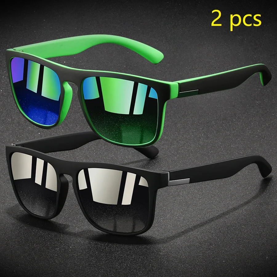 2 Pieces Fashion Vintage Square Sports Sunglasses Men Women Fishing Driving Man Brand Designer Sun Glasses Retro Eyewear image 3