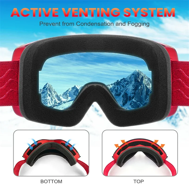 Ski Goggles Magnetic Set Wide Vision Snowboard Goggles for Men Women Skiing Eyewear Anti-fog UV400 Protection OTG Snow Glasses