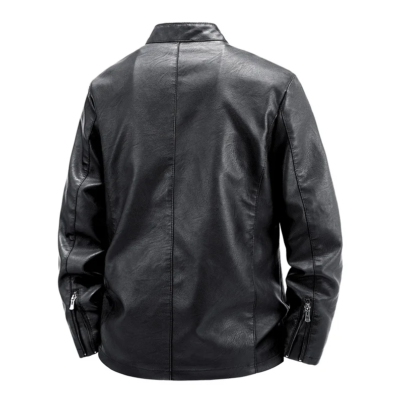 Stand Collar PU Jacket Men Motorcycle Biker Baseball Jacket Coat 5XL Plus Size Fashion Casual Cargo Jacket Male PU Coat Black