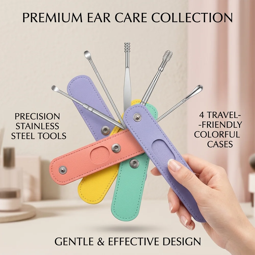 6pcs/Set Ear Cleaner Set Earpick Ear Wax Remover Ear Spoon Curette Ear Cleaning Spiral Earpick Easy Earwax Removal Ear Cleaner