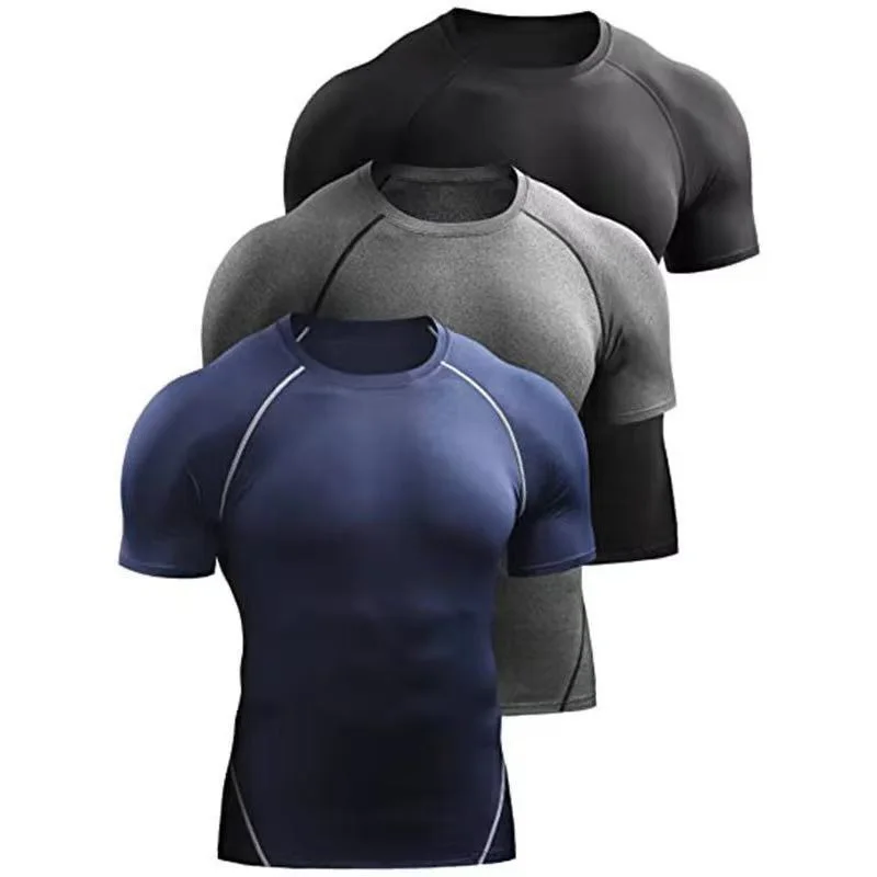 Men's Sports T-Shirt Quick-Dry Tight-Fitting Top Short-Sleeve Sports Shirt Gym Running Training Stretch Slim Fit