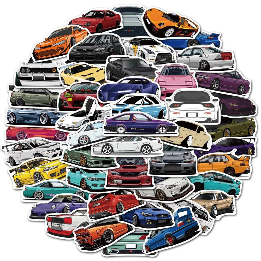 10/30/50/100PCS Cool JDM Retrofit Racing Car Cartoon Stickers Decals for Kids Toys DIY Water Bottle Waterproof Graffiti Sticker