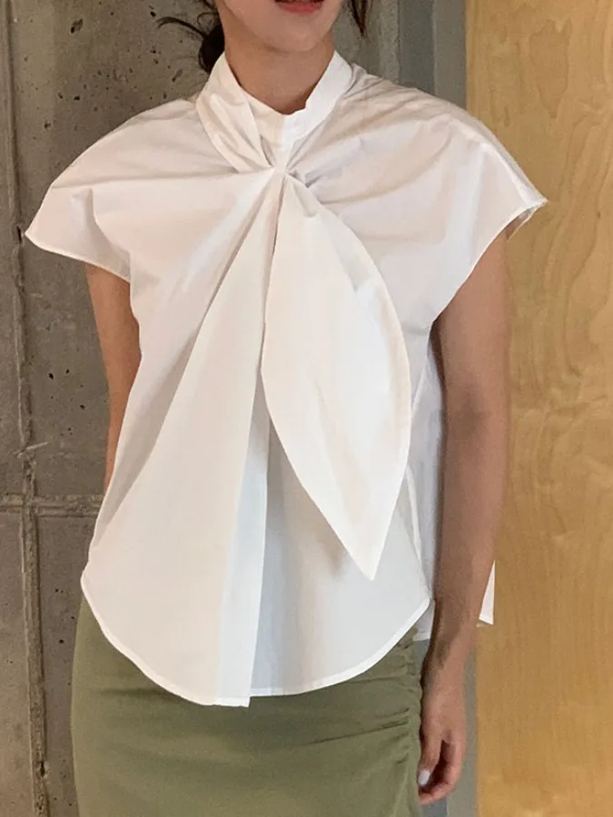เสื้อซับในผู้หญิง คอตั้ง แขนยาว ผ้าจับจีบ ผูกโบว์ ดีไซน์เก๋ ใส่ได้หลายโอกาส สไตล์ลำลอง เหมาะกับการเดินทาง