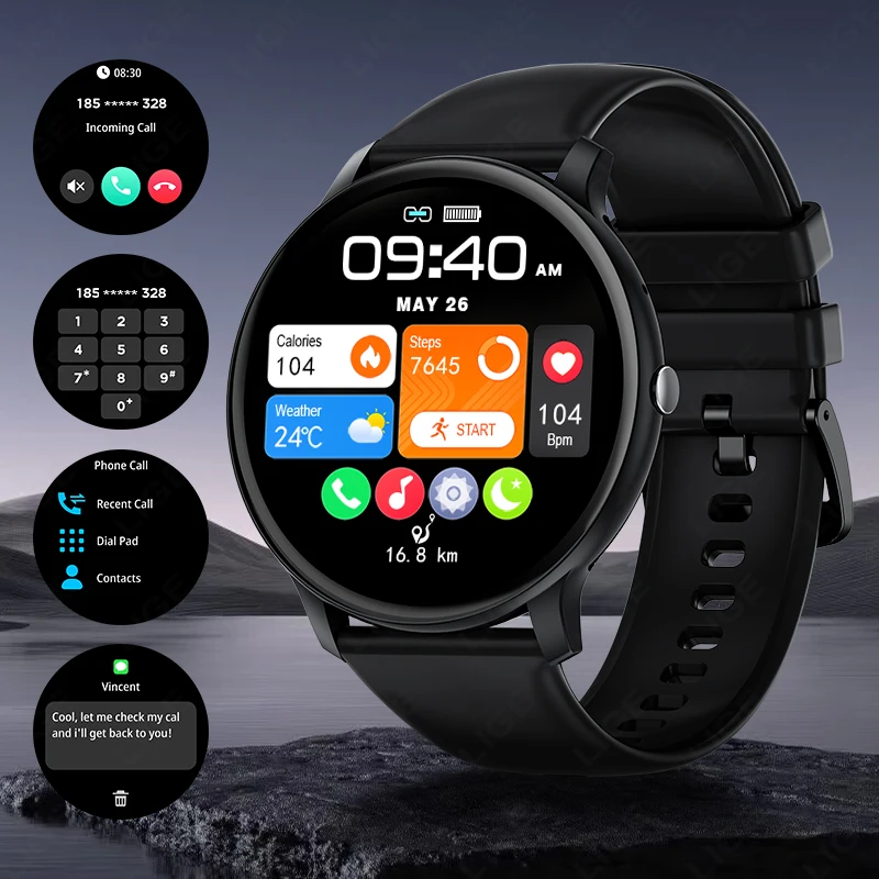 ساعة LIGE الذكية لمراقبة معدل ضربات القلب، شحن مغناطيسي، مكالمات لاسلكية، تحكم بالموسيقى، وضع رياضي، ساعات ذكية للرجال والنساء #1