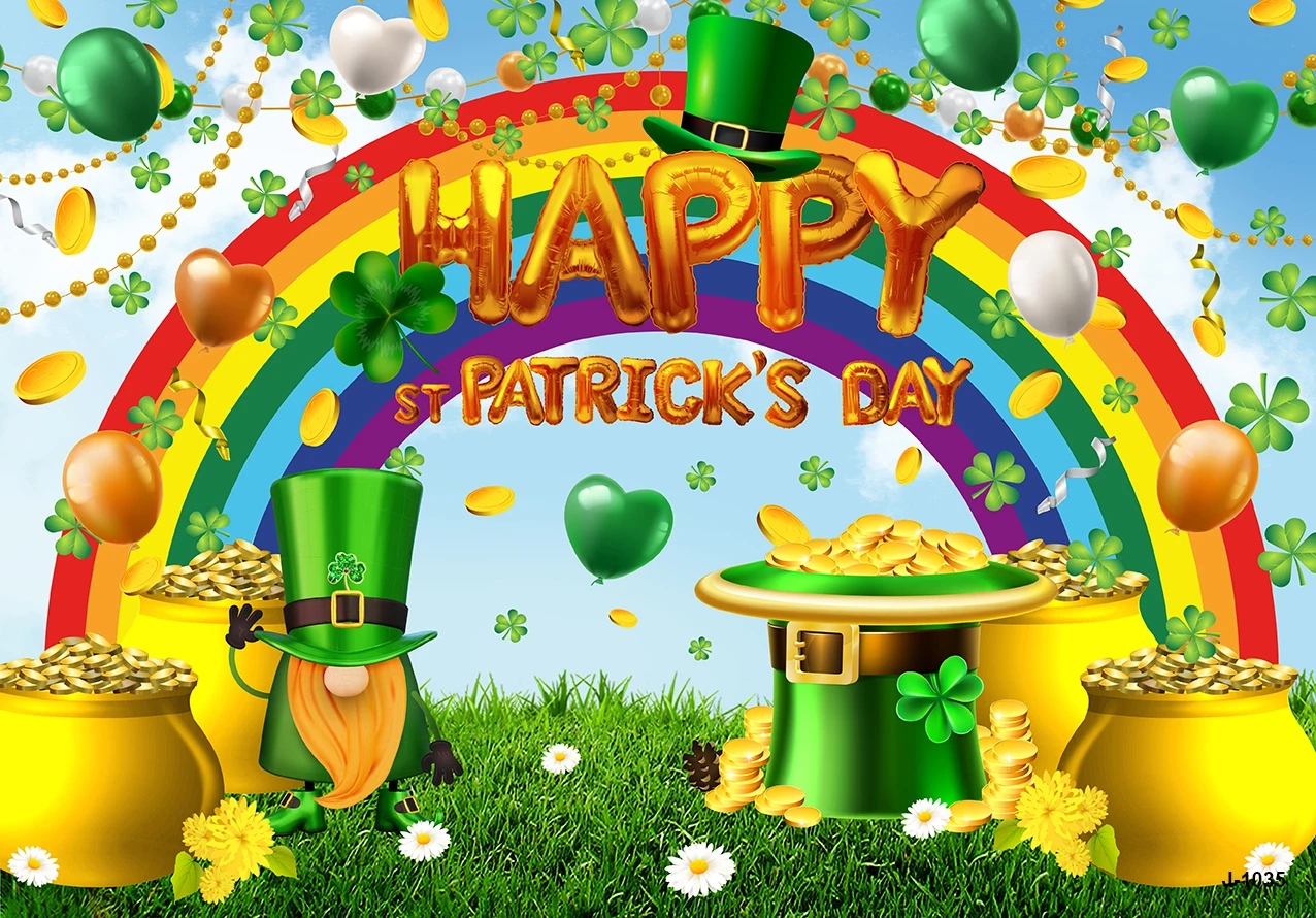 Happy St. Patrick’s Day Backdrop Glitter Bokeh Green Clover Lucky Irish Shamrock Background for Photography Birthday Party