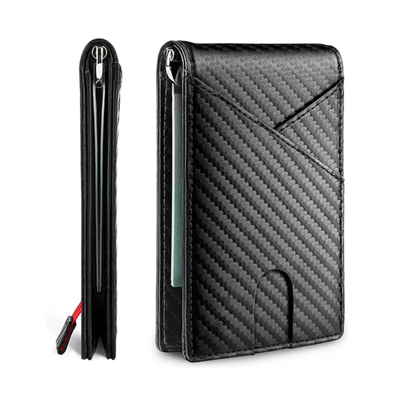 Ultra-thin Men\'s Wallet Money Clip Carbon Fiber Card Holder Wallet RFID Slim Money Clips Money Bags Cover 2022 Cartera Hombre