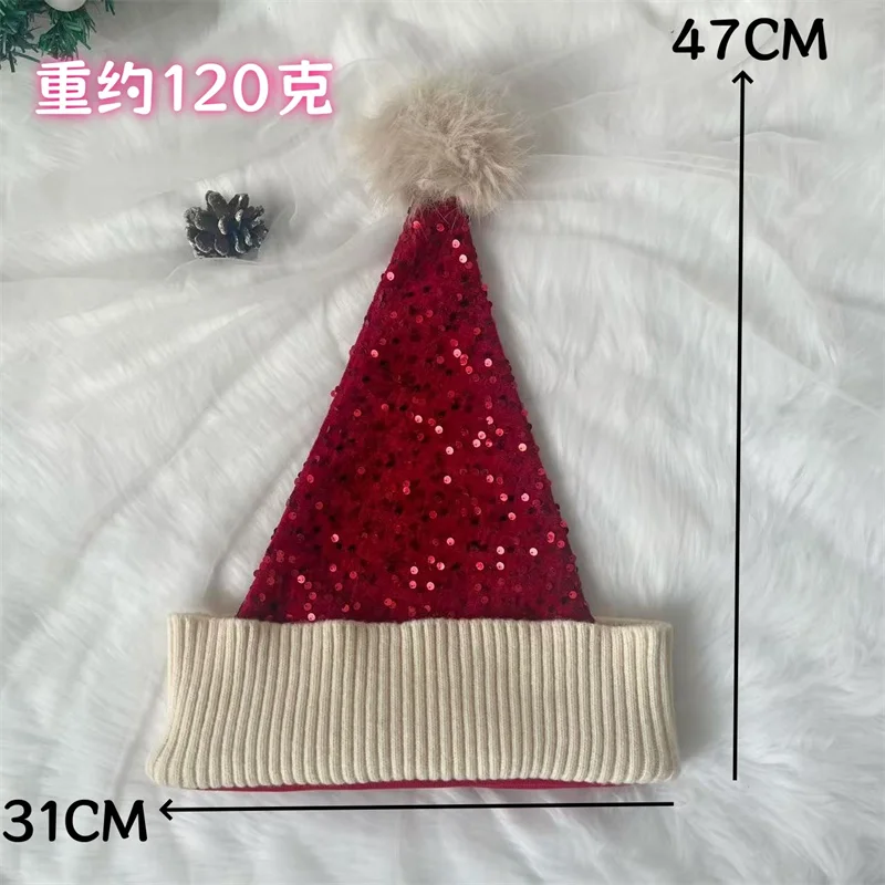 Gorro de Papá Noel, sombreros de Navidad, sombrero de fiesta de Navidad, gorro tejido con purpurina roja para adultos, mujeres, hombres, decoración de Año Nuevo, suministros para fiestas