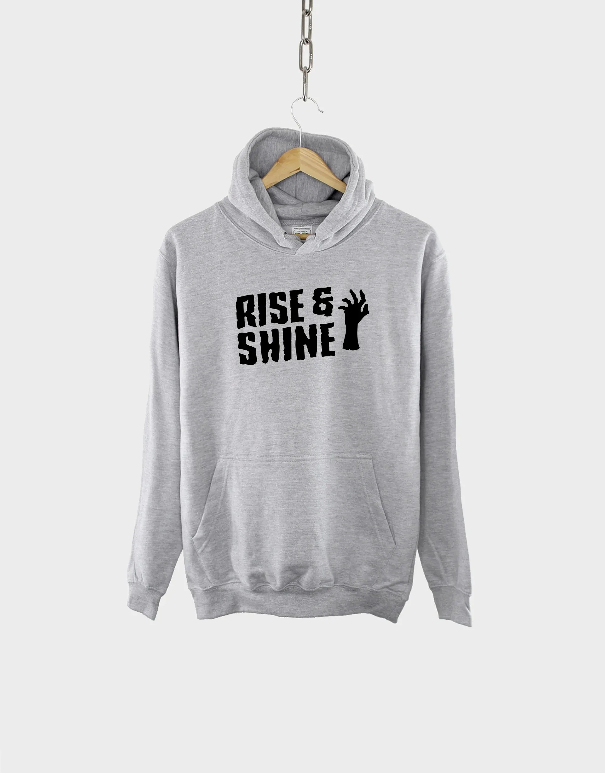 

"RISE & SHINE" and Hand - Motif Printed Cotton Hoodie Stylish and Playful Sweatshirt To Showcase Your Fun - Loving Dark Side