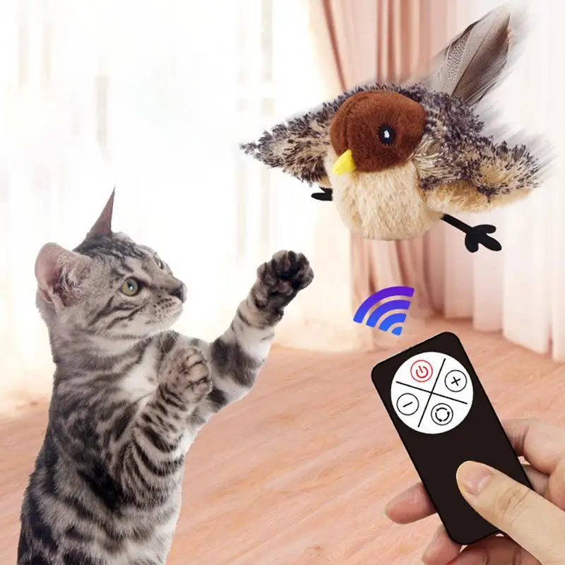 Interactive Bird Cat Toy 3 Levels Adjustable Rechargeable pet Toys Flapping Electric dog Exercise Plush Toys with Remote Control