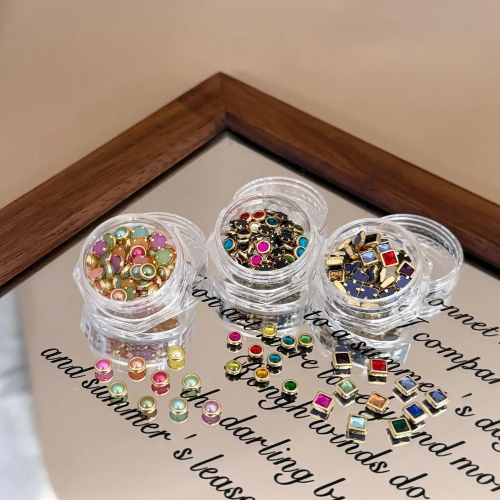 Instagram Retro Mixed Color Metal Edge Pearl Nail Accessories, DIY Handmade Wearing Nail Diamond Materials,50Pcs Per Pack
