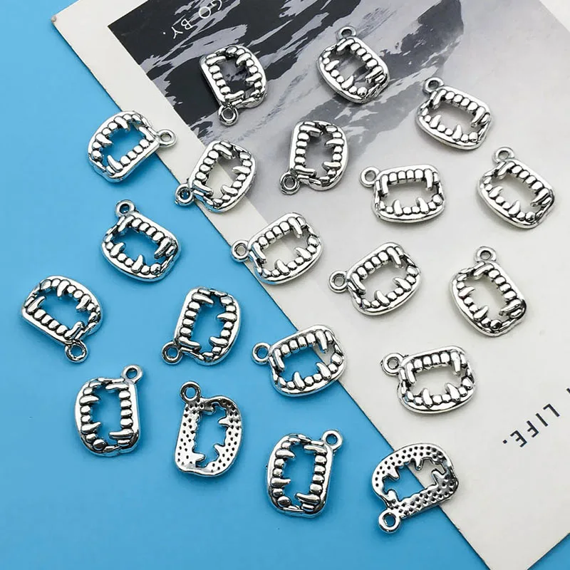 10/20pcs Antique Silvery Vampire Teeth Creative Charm Alloy Pendant For Jewelry Making Bracelet Necklace Earrings  DIY Handmade