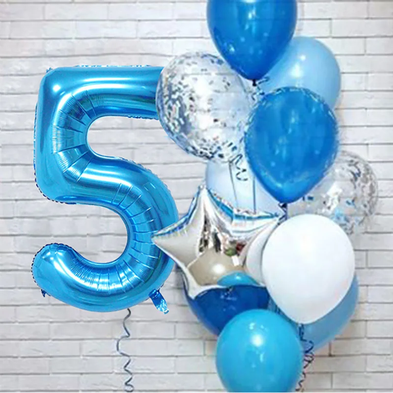 12pcs Blue 32inch Number Foil Latex Balloon Happy Birthday Party Decorations Kids Boy Baby 1 2 3 4 5 6 7 8 9 Year Old Supplies - view 5