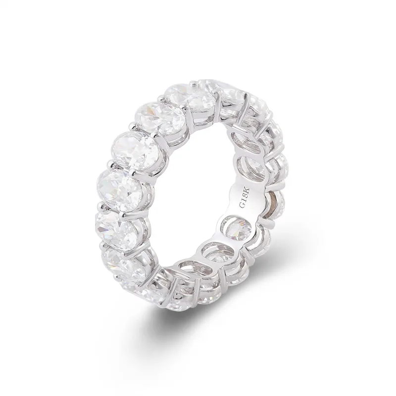 Provence 10K/14K/18K Moissanite Eternity Rings for Women Oval Cut D Color VVS Promise Rings for Couples Wedding Band