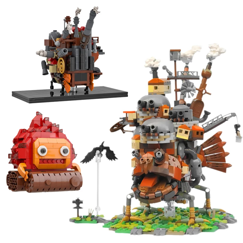 MOC Famous Anime Cartoon Castle Building Blocks Kit Calcifer Fire Demon Mobile Castle Model DIY Kids Puzzle Toys Birthday Gift