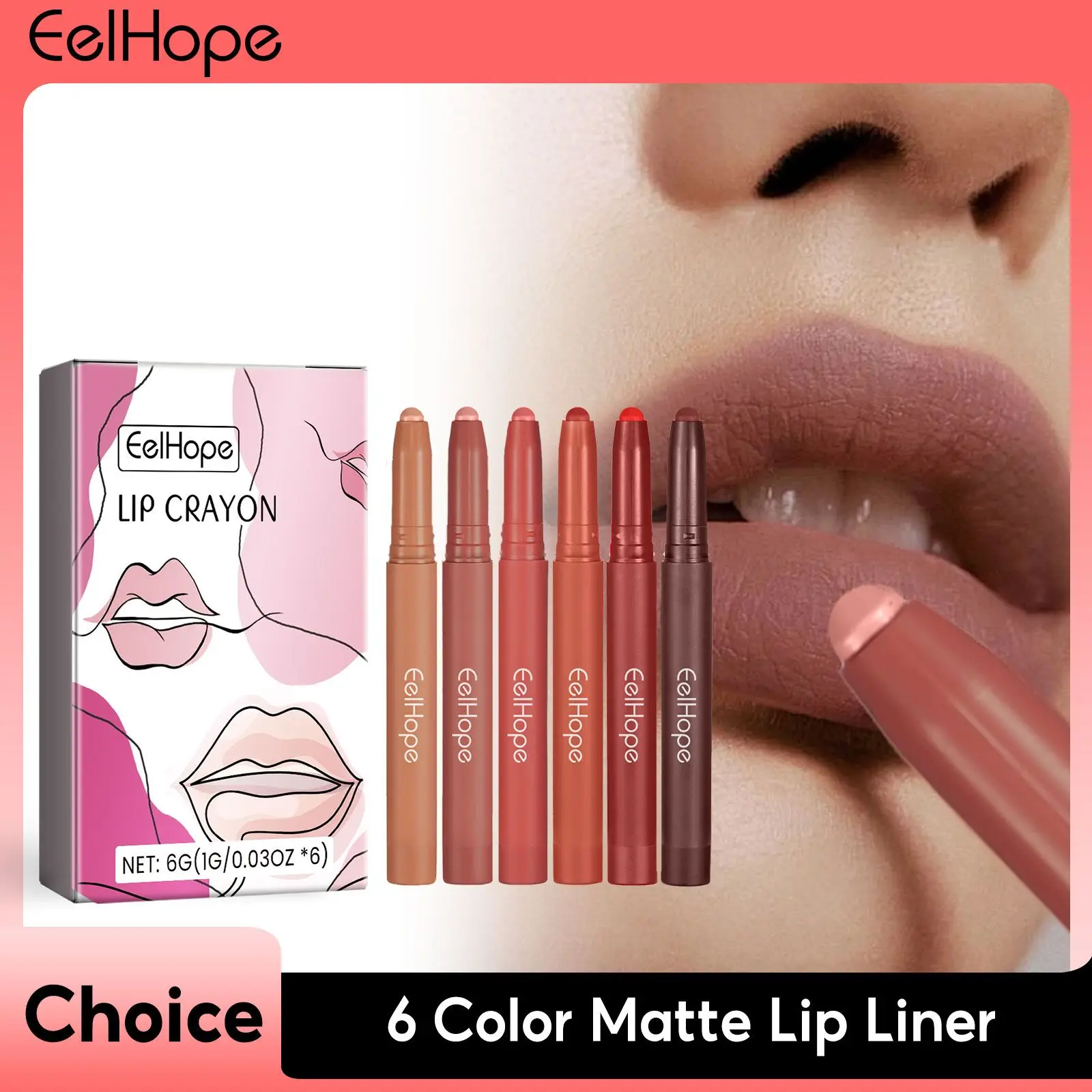 6 colori Velluto Lip Liner Tazza antiaderente a lunga durata Idratante Sexy Contouring Tinta Liscio Impermeabile Naturale Opaco Lip Care