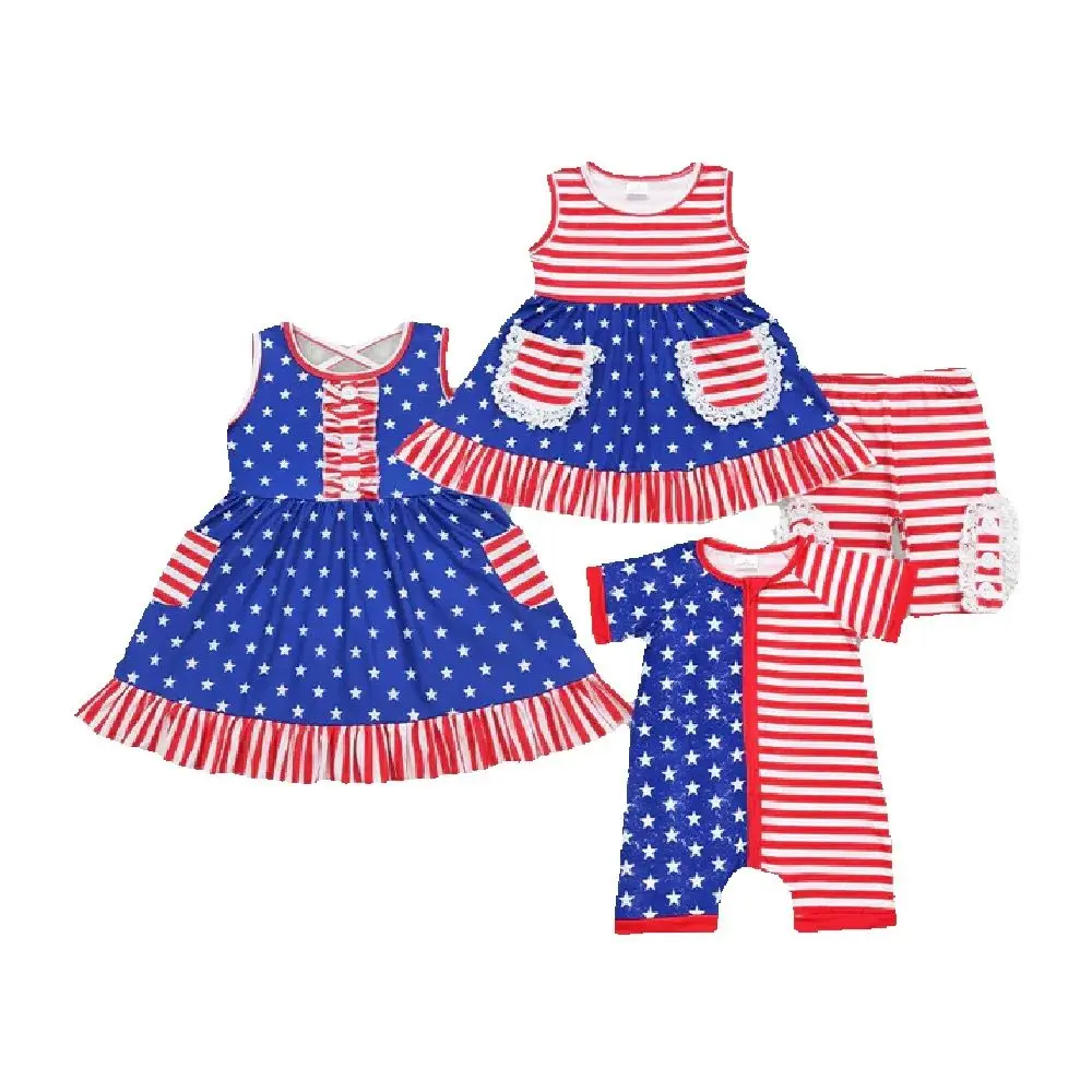 

Baby kids clothing Sibling Summer girls and boys Sibling Boys Baby Girls 4th Of July Stars Rompers Dresses Clothes Sets