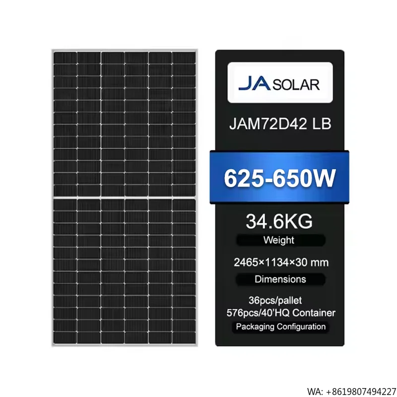 JA Solar Double Glass 640W 645W JAM72D42 LB Bifacial PV Modules 630W N-type  Solar Panels 635W for POWER STATION