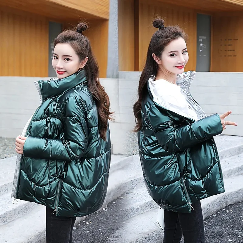 2023 New Women Parkas Winter Jacket Thick Casual Down Cotton Warm Short Jackets Korean Glossy Waterproof Zipper Ladies Coats