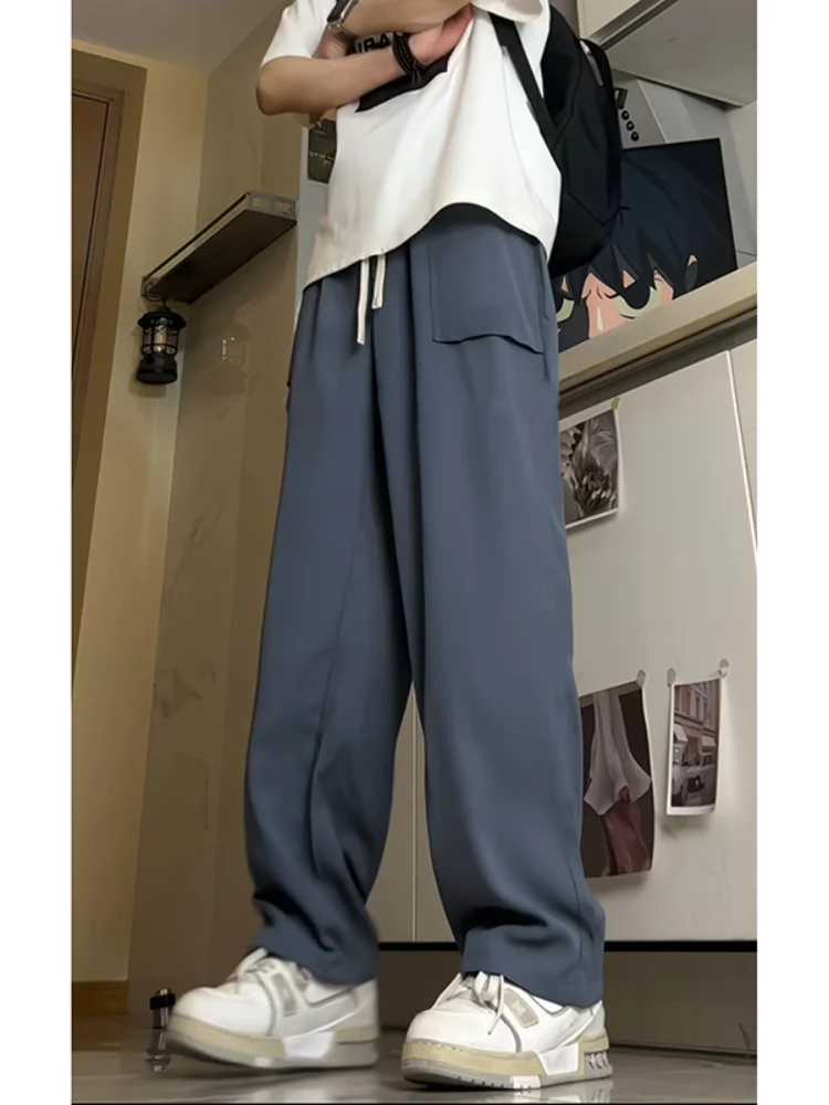 

Мужские летние тонкие брюки из ледяного шелка с охлаждающим эффектом, свободные, струящиеся, широкие, прямые, повседневные, модные, брендовые