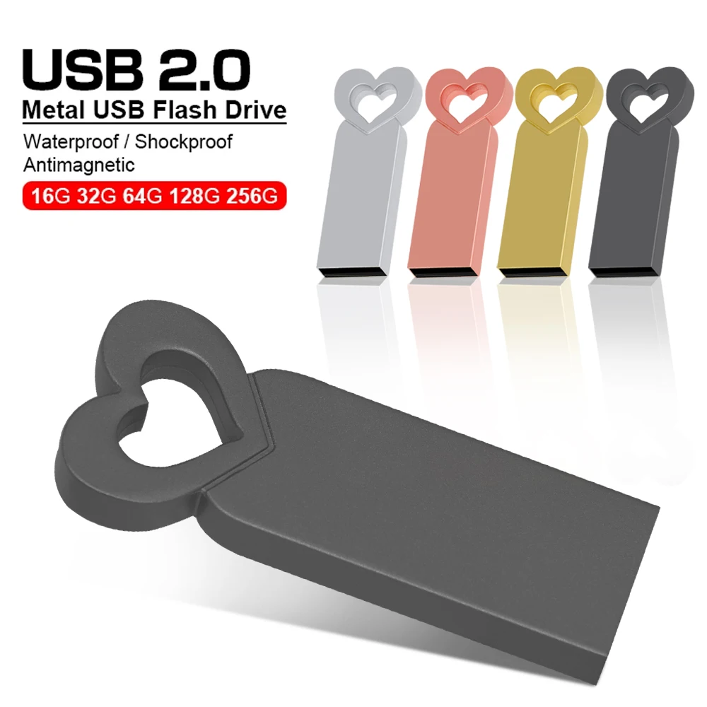 

High Speed USB Flash Drives 128GB 64GB Cute Heart Pen Drive 32GB Rose Gloden Memory Stick Real Capacity Pendrive Creative gift