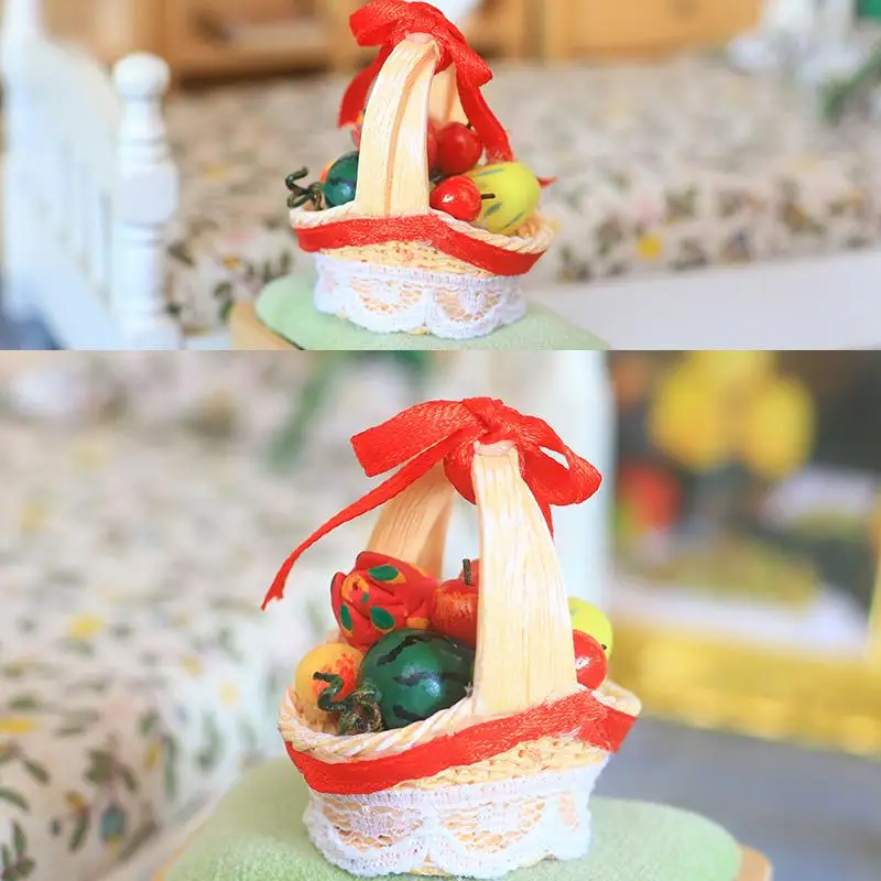 Cesta de frutas de simulación para casa de muñecas, modelo de Mini decoración de escena, adorno para casa de cocina, accesorio para casa de muñecas, 1/12