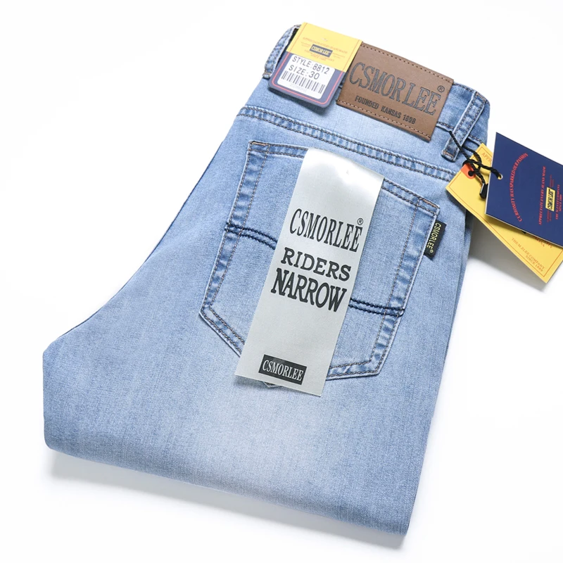 Pantalones vaqueros clásicos azul claro para hombre, ropa de uso diario, oficina, negocios, simplicidad, pantalones largos elásticos rectos sueltos, nuevo, 2024