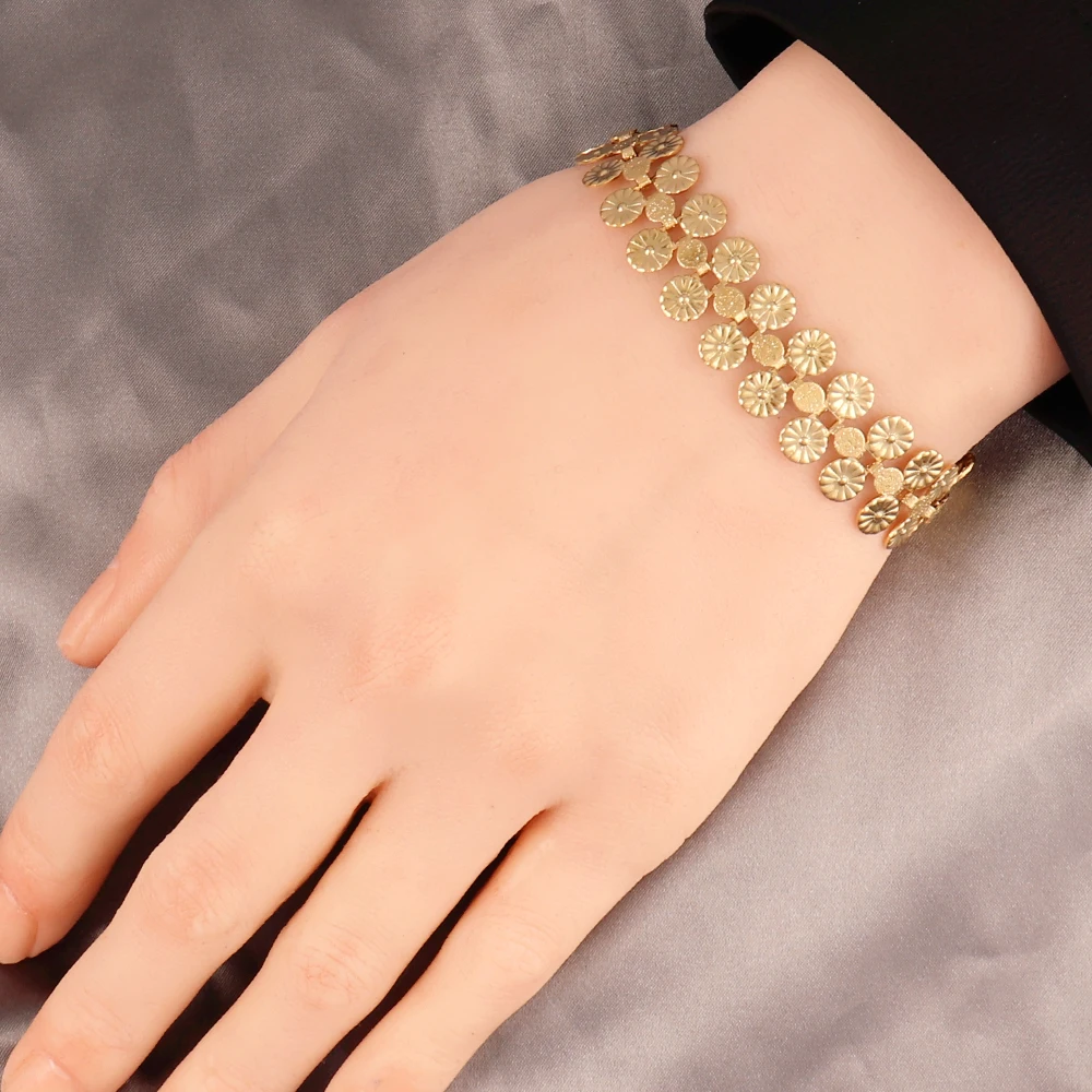316L  Stainless Steel Flower Chain Bracelet for Women Punk 18K Gold Plated Wide Strap Chain Bracelets Jewelry