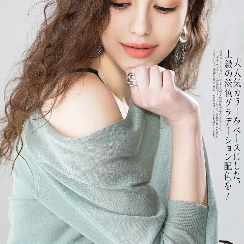 2024 الملابس النسائية سترة البلوزات محبوك دعوى متوسطة طول ربع الأكمام الصيف رقيقة شال فضفاض المناسب قميص سترة #6