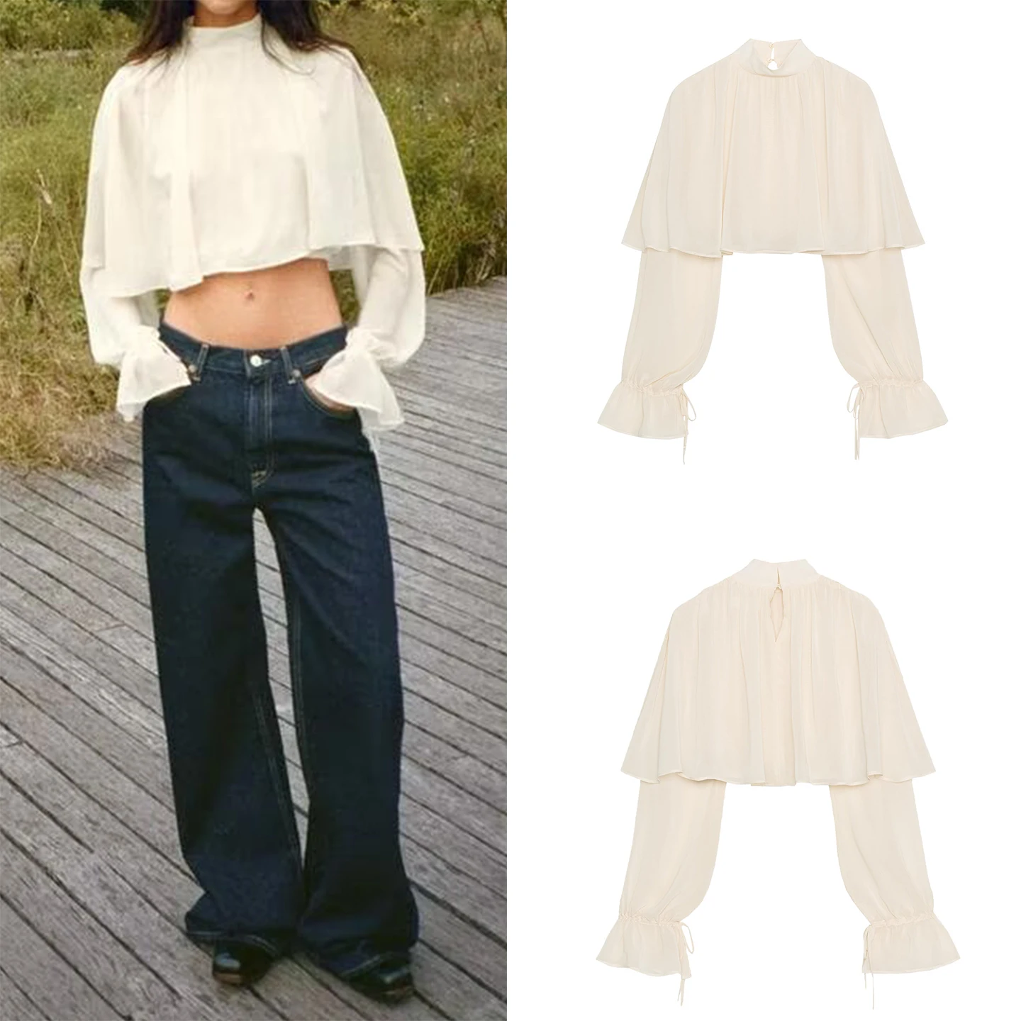 

2025 Autumn New Sle Women's Gown Georgette Layered Decoration Top Faionable Ele Ladies' irt ort Length Long Sve