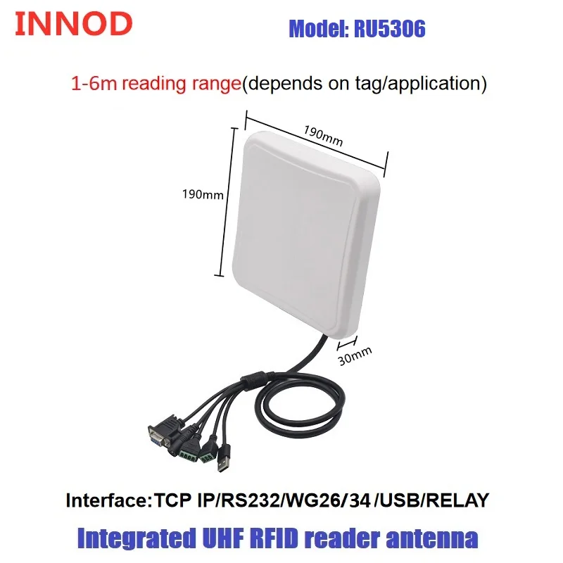 Lector RFID de largo alcance, sistema de Control de acceso de puerta de barrera de estacionamiento, 1-6M, UHF integrado, RFID, con pegatina RFID