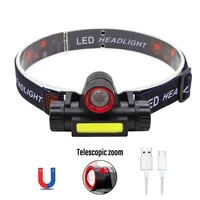 Bright LED Headlamp Rechargeable Waterproof Flashlight With XPE COB Beads And Tail Magnet Dual Light Sources Work Light
