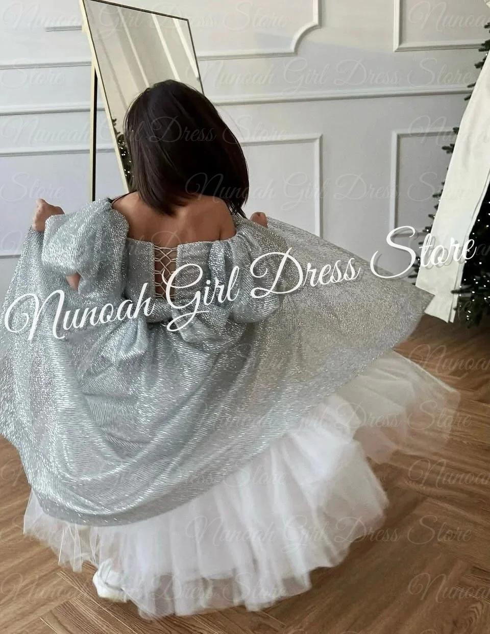 Glanzende off-the-shoulder bloemenmeisjesjurken voor bruiloft met strik meisjesjurk voor fotoshoot eerste communiejurken op maat