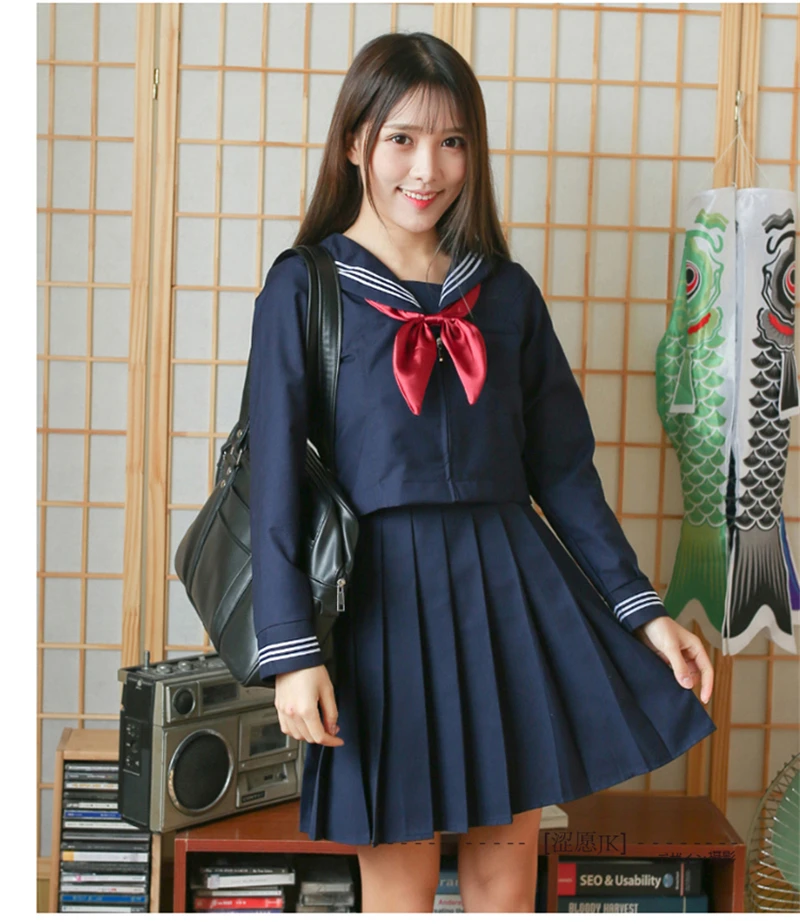 Marineblauwe Korte/Lange Mouw Middelbare School Vrouwen Nieuwigheid Matroos Past School Meisje Cosplay Japanse Jk School Uniform Voor Meisjes